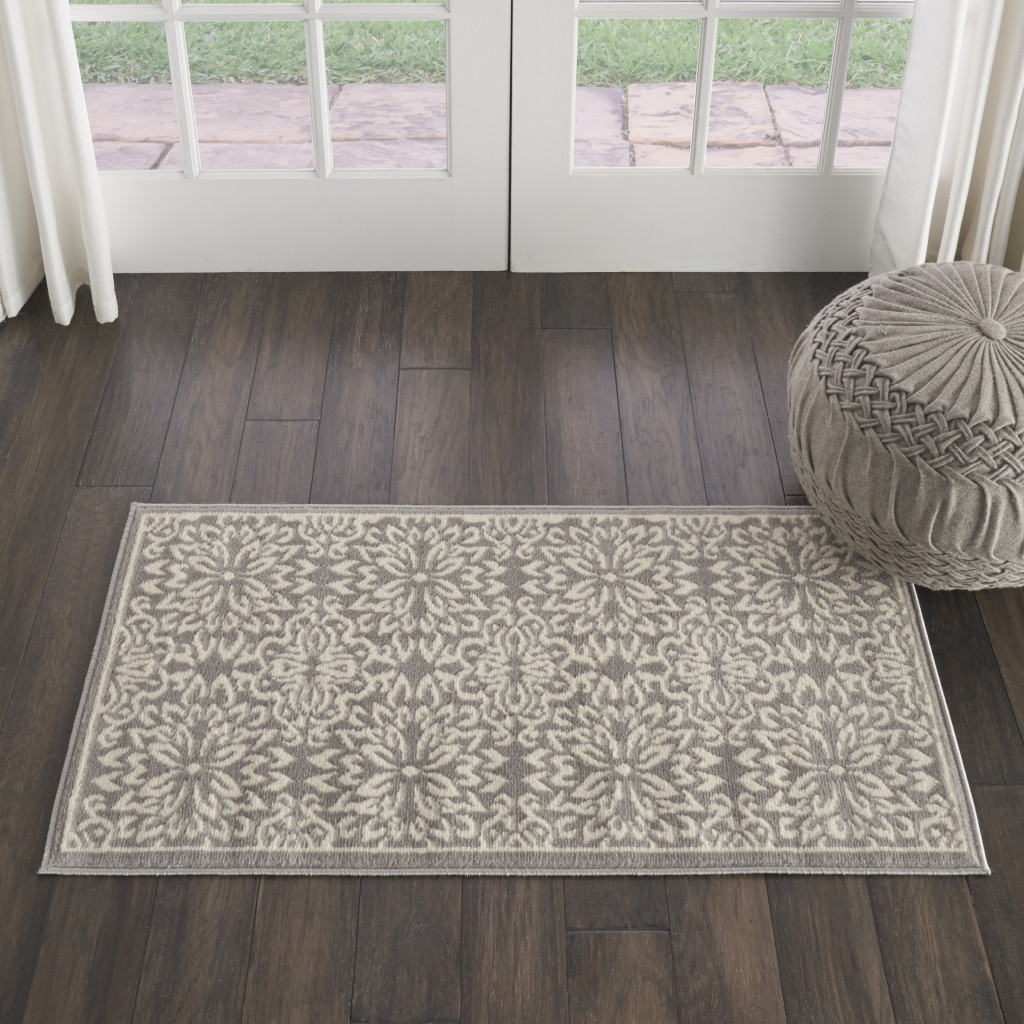 2" X 4" Gray Floral Power Loom Area Rug