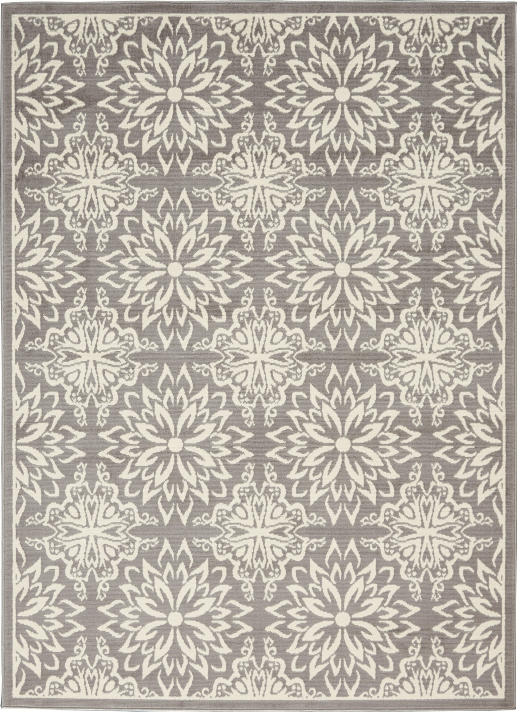 4" X 6" Gray Floral Power Loom Non Skid Area Rug