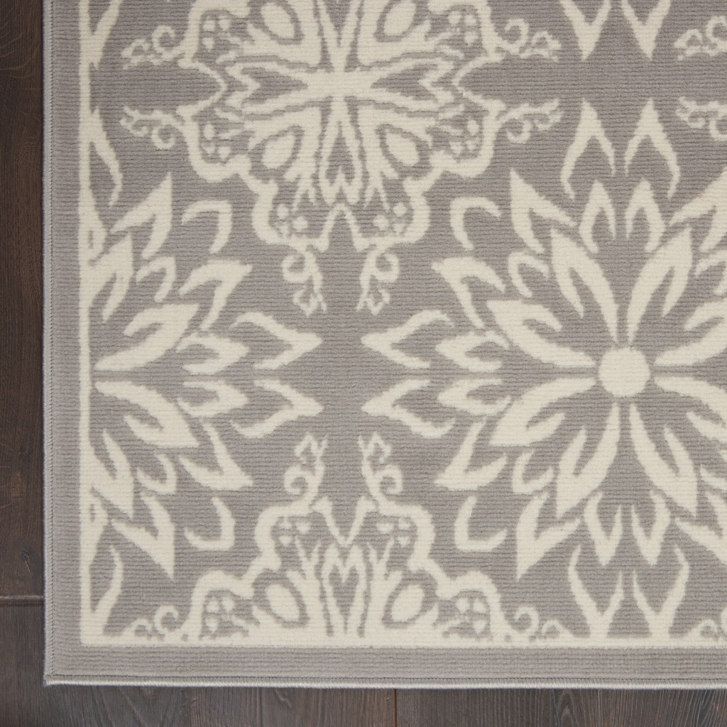 4" X 6" Gray Floral Power Loom Non Skid Area Rug
