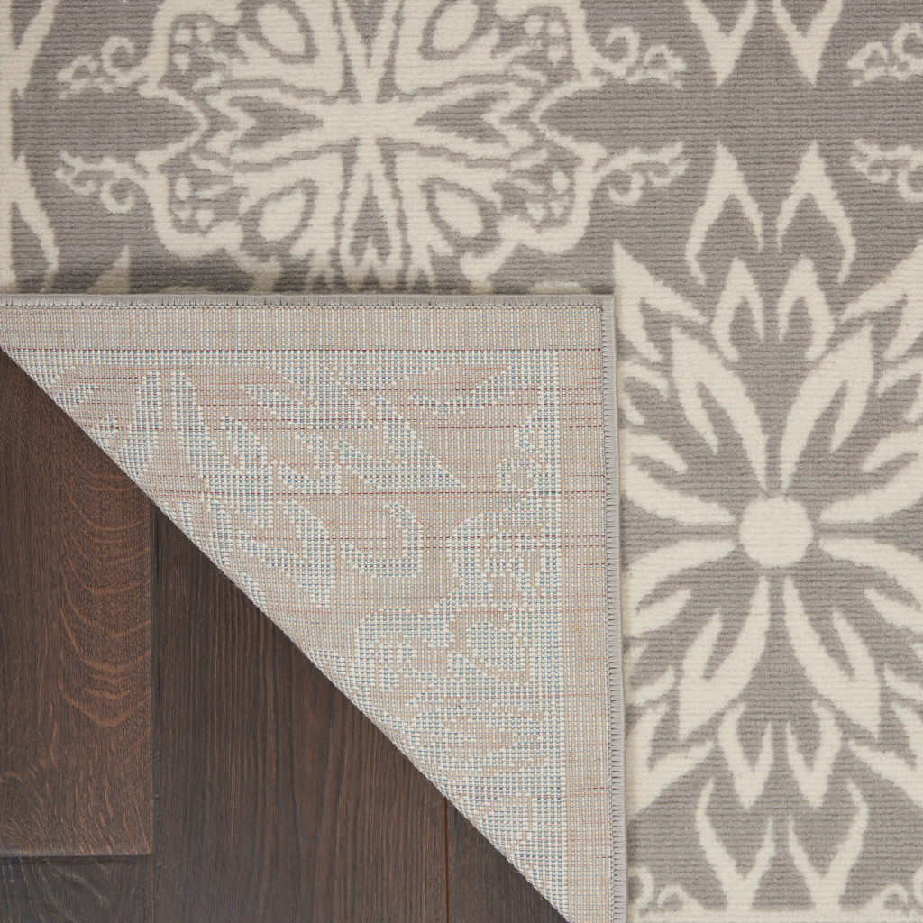 4" X 6" Gray Floral Power Loom Non Skid Area Rug