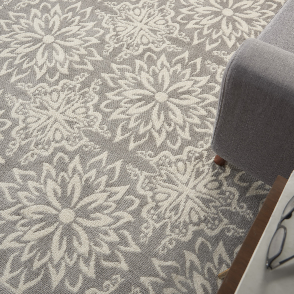 4" X 6" Gray Floral Power Loom Non Skid Area Rug
