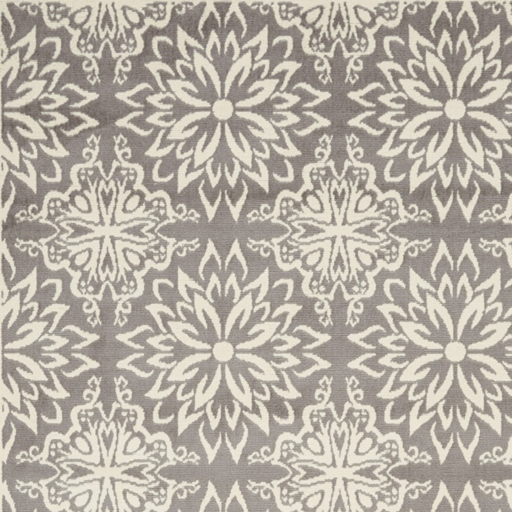 4" X 6" Gray Floral Power Loom Non Skid Area Rug
