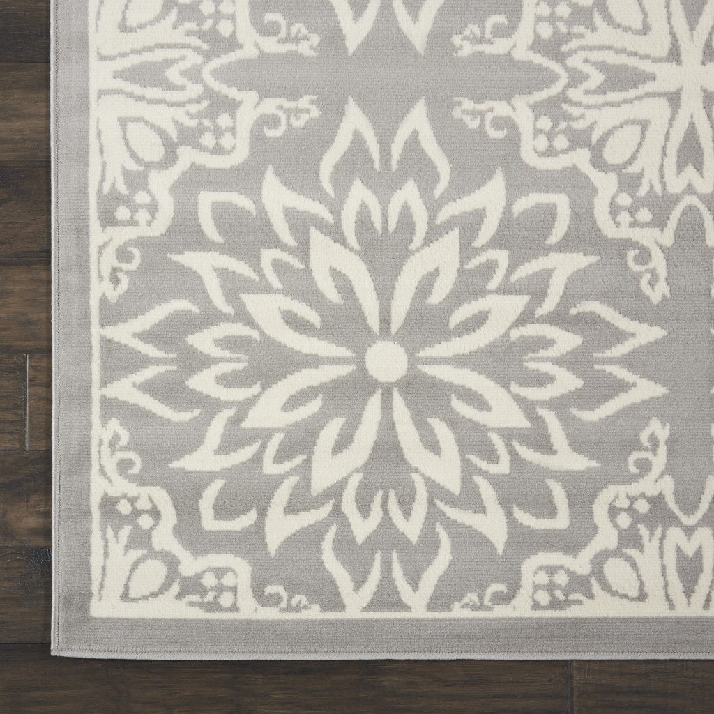 8" X 10" Gray Floral Power Loom Area Rug