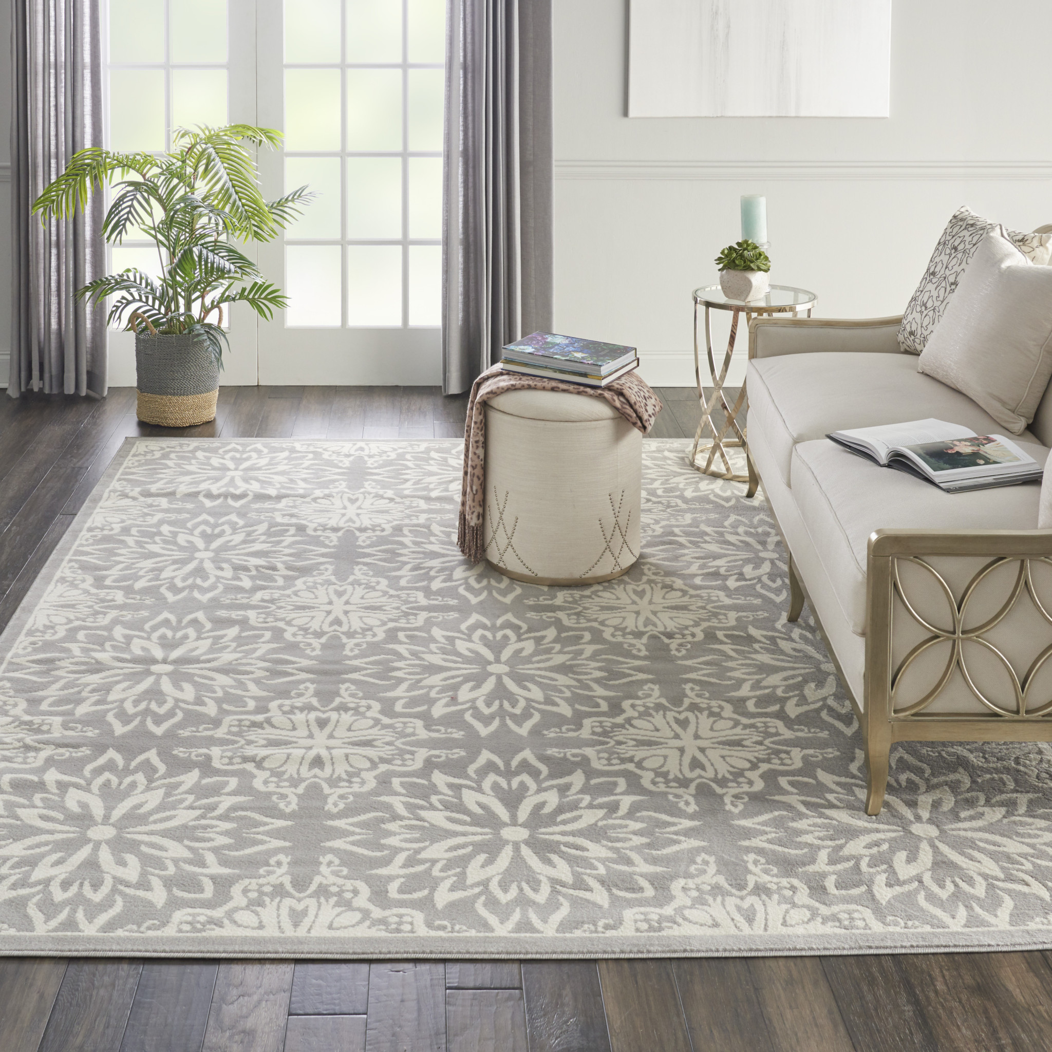 8" X 10" Gray Floral Power Loom Area Rug