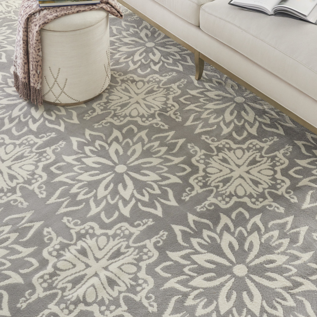 8" X 10" Gray Floral Power Loom Area Rug