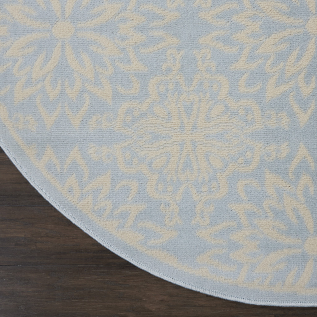 5 Light Blue Round Floral Power Loom Area Rug