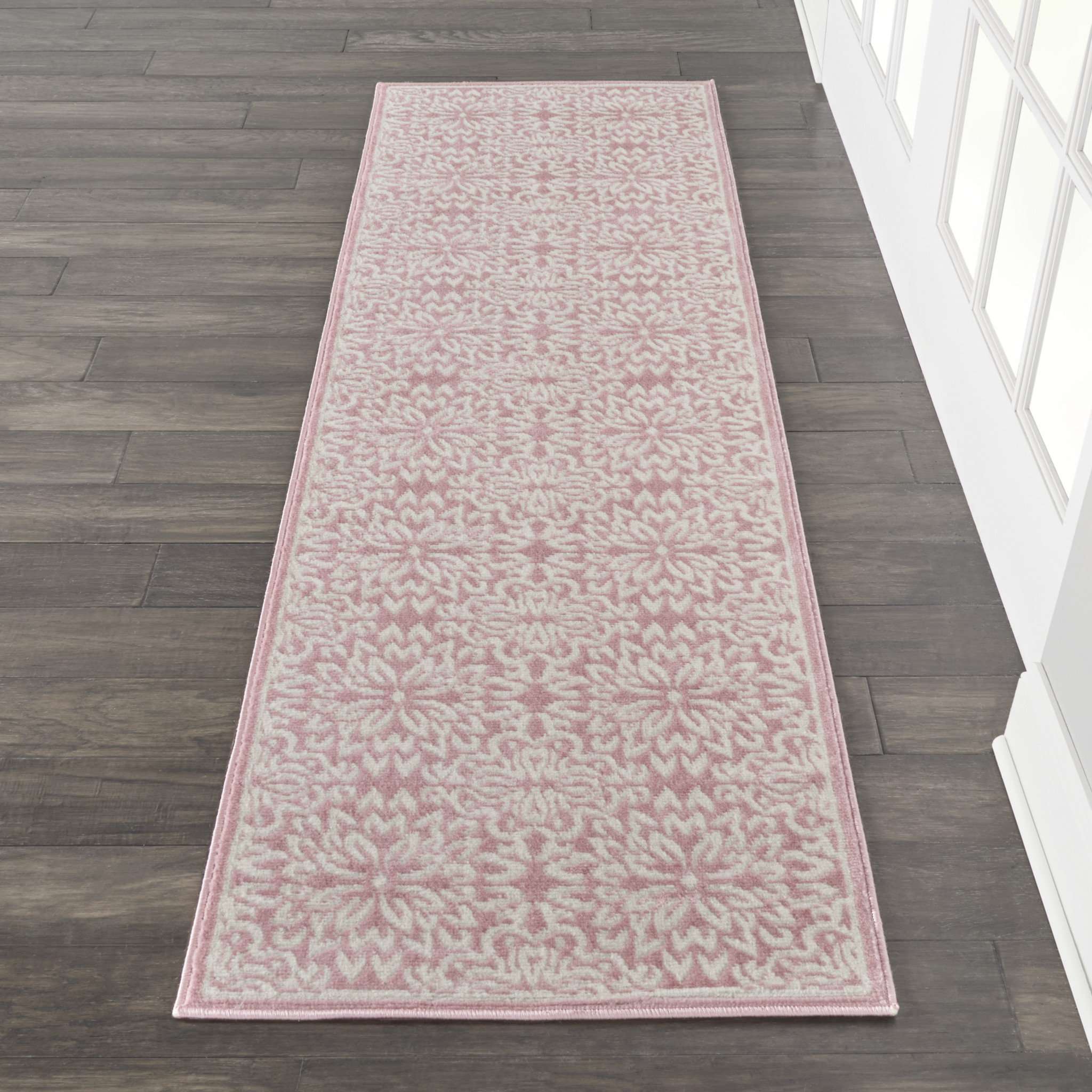 7" Pink Floral Power Loom Runner Rug
