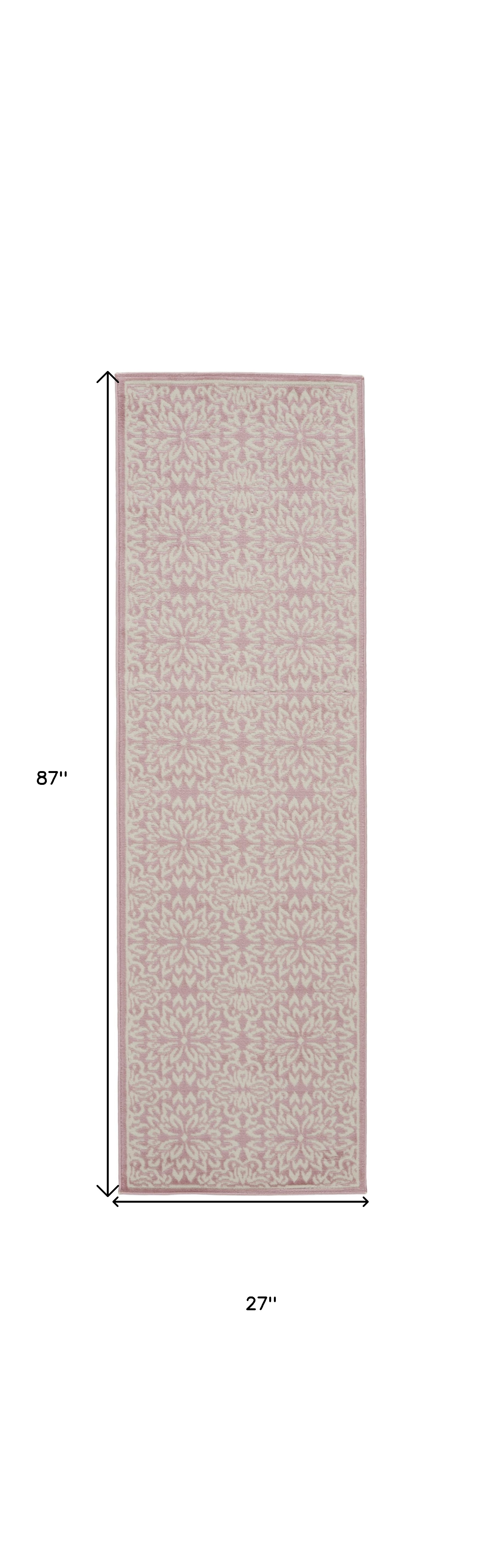 7" Pink Floral Power Loom Runner Rug