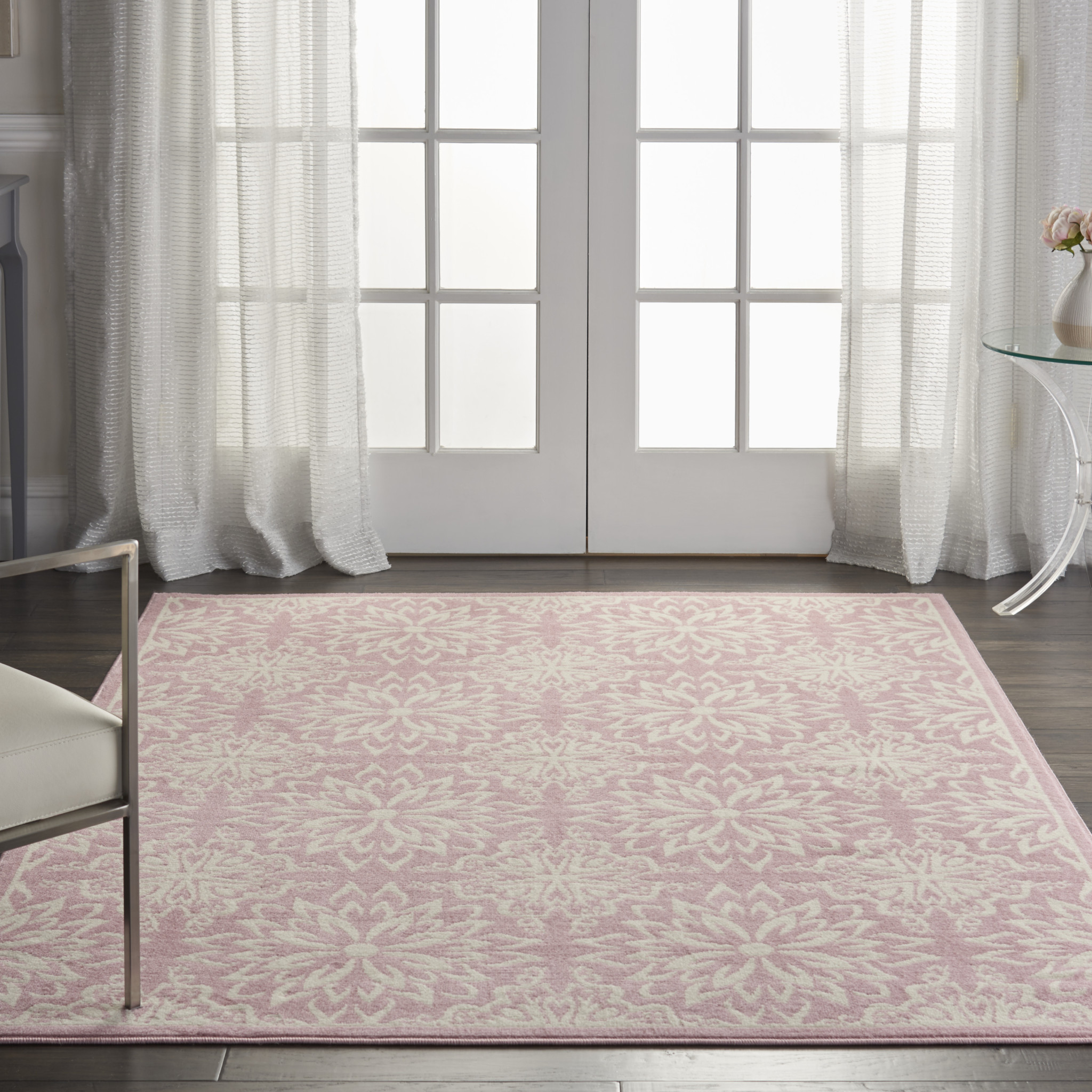 4" X 6" Pink Floral Power Loom Area Rug
