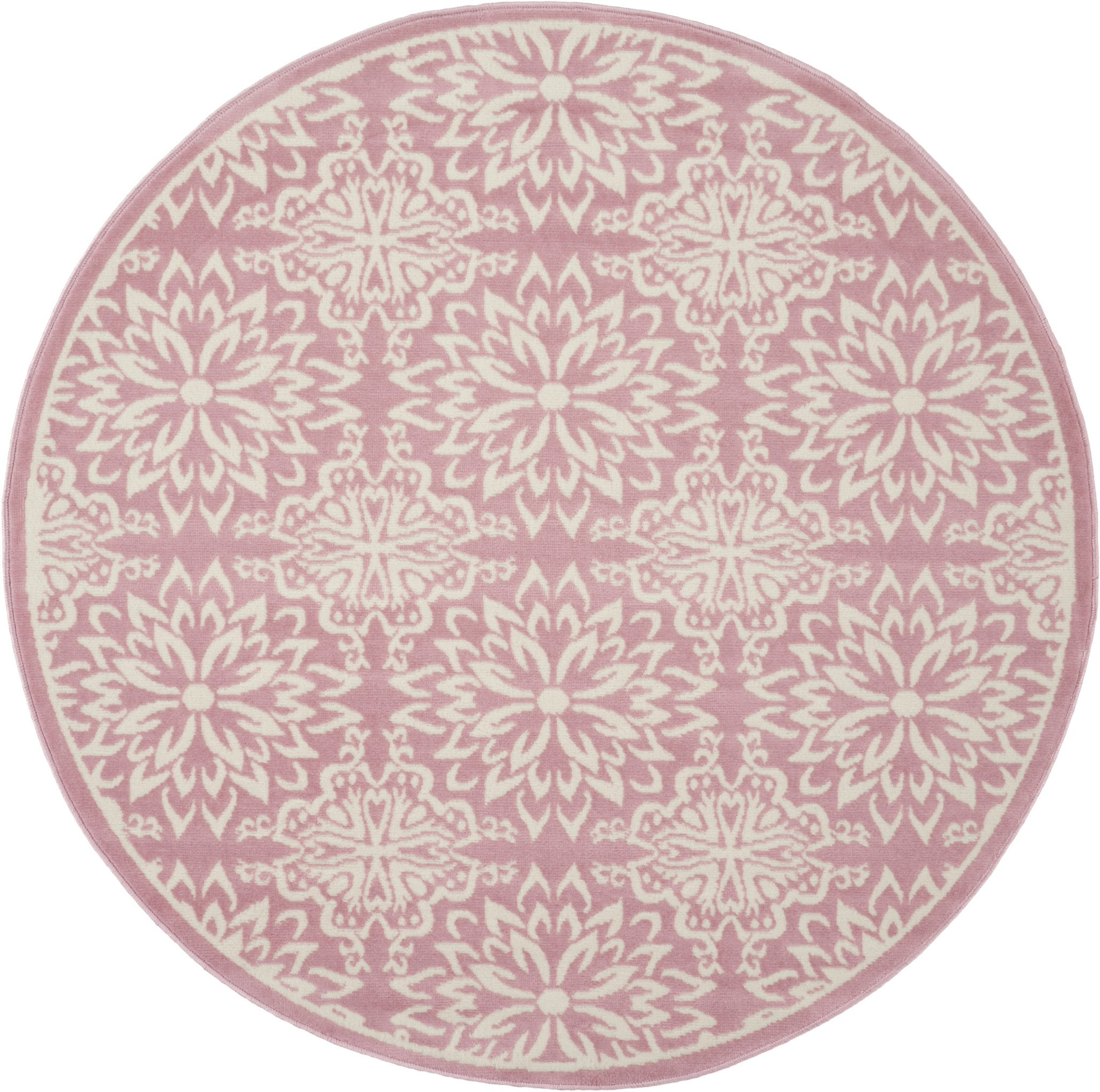 5 Pink Round Floral Power Loom Area Rug