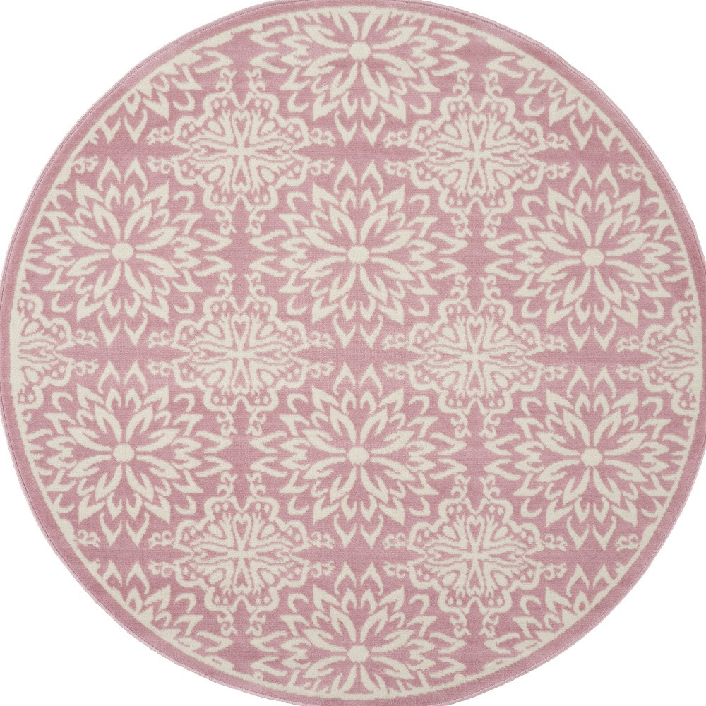 5" Pink Round Floral Power Loom Area Rug