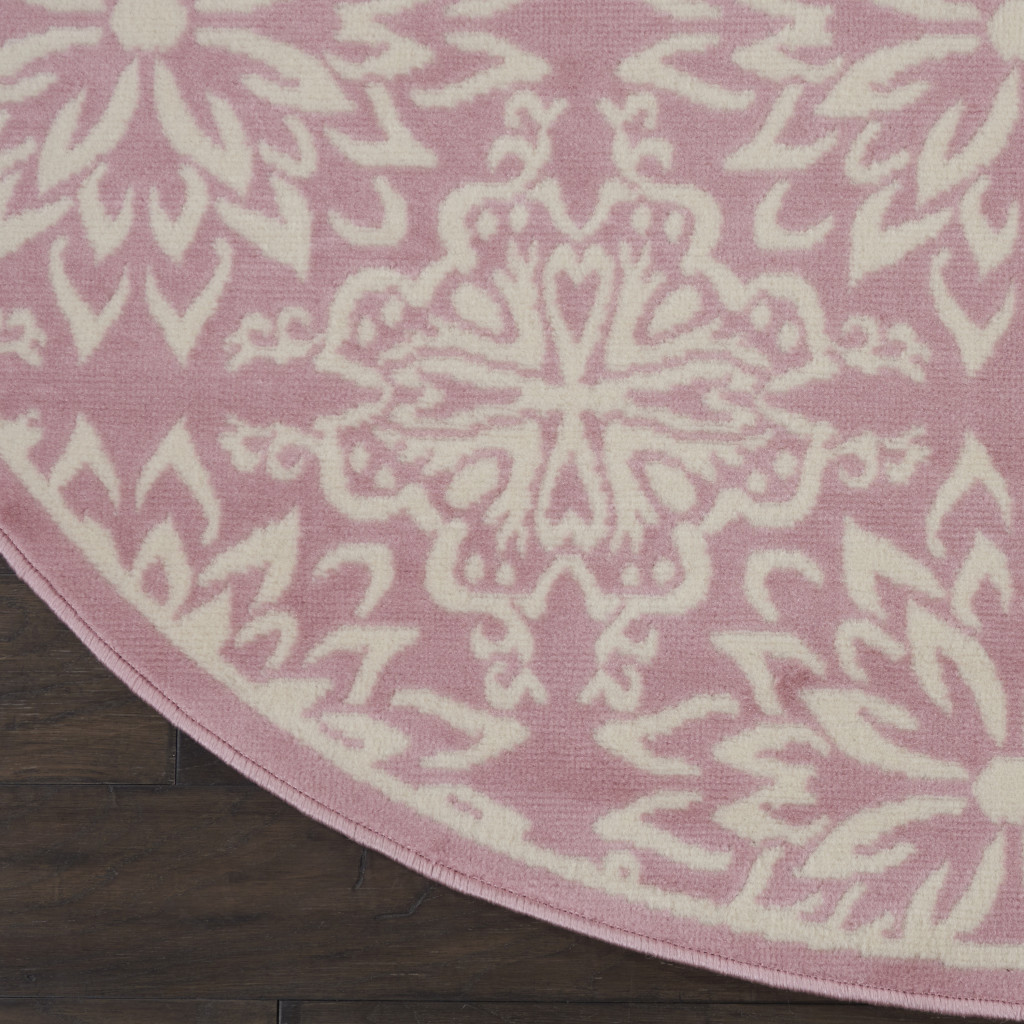 5 Pink Round Floral Power Loom Area Rug