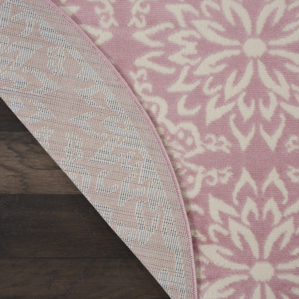 5" Pink Round Floral Power Loom Area Rug