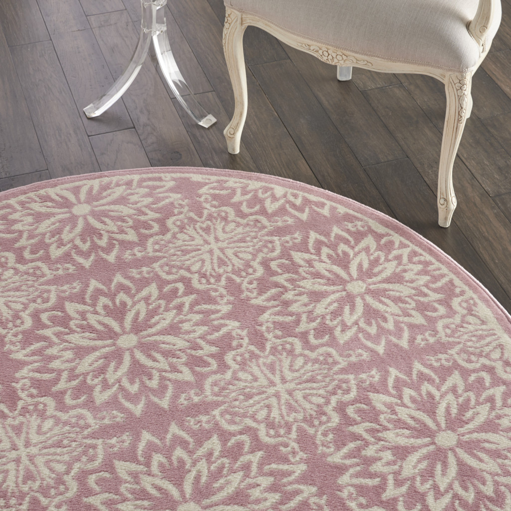 5" Pink Round Floral Power Loom Area Rug