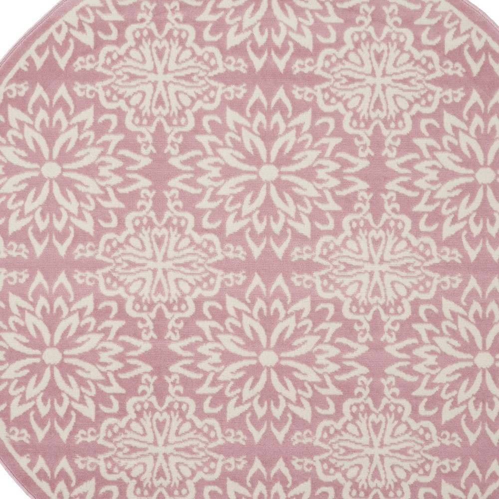 5" Pink Round Floral Power Loom Area Rug
