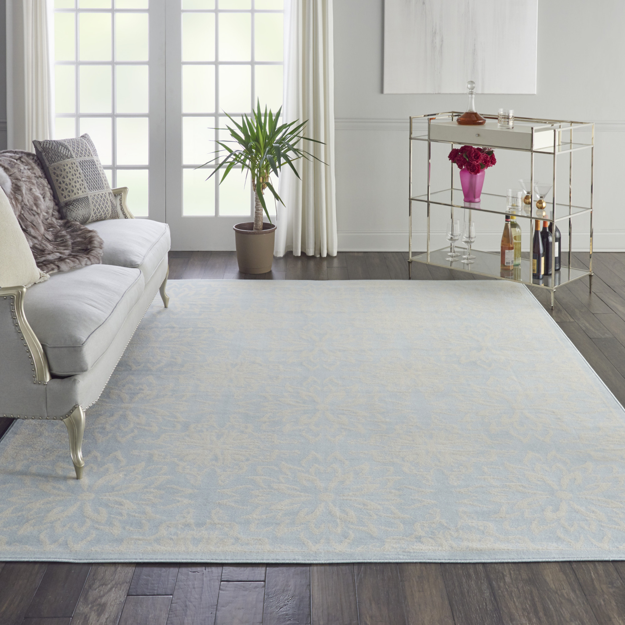 8" X 10" Light Blue Floral Power Loom Area Rug