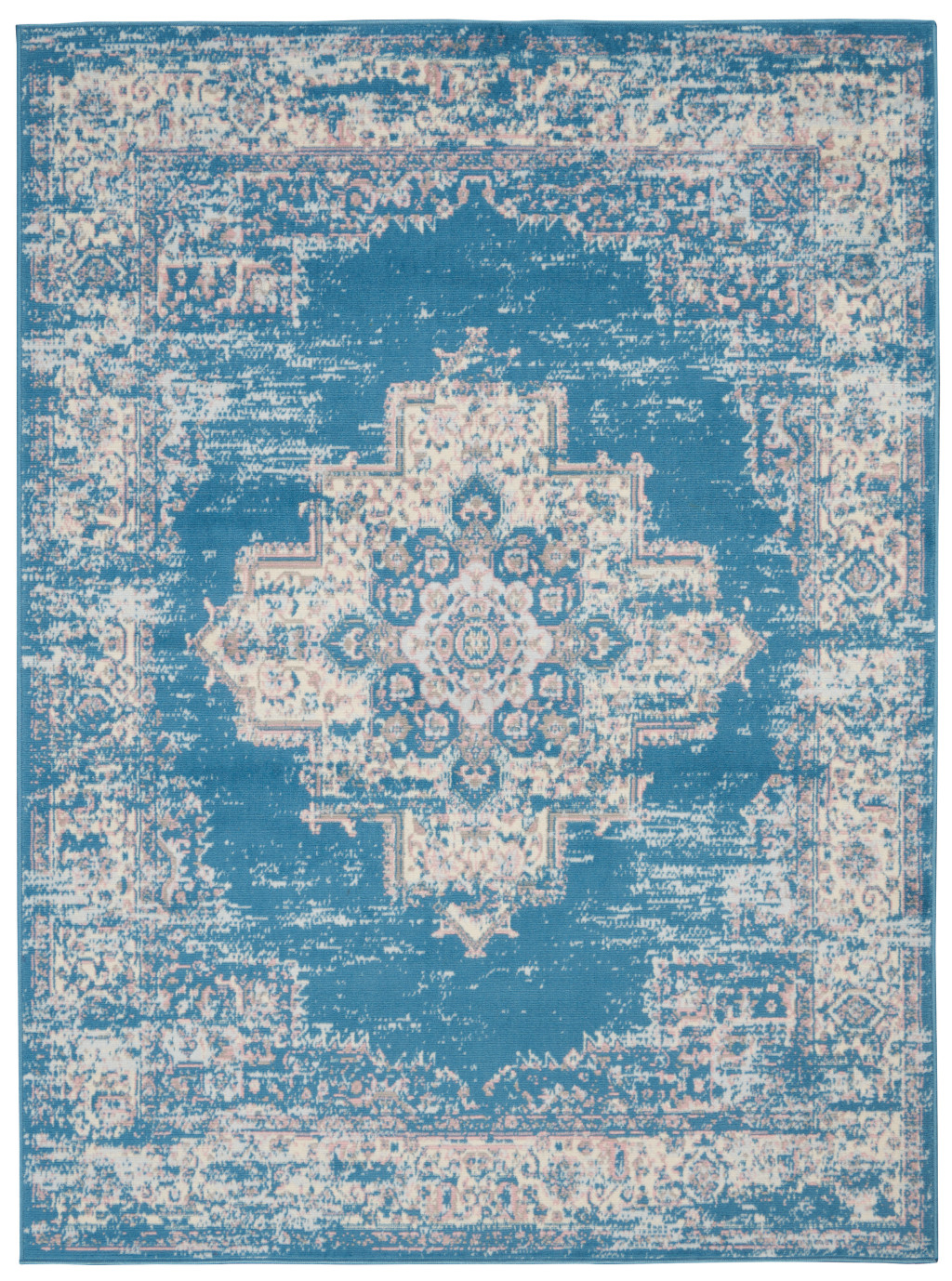 5' X 7' Blue Damask Power Loom Area Rug-522243-1