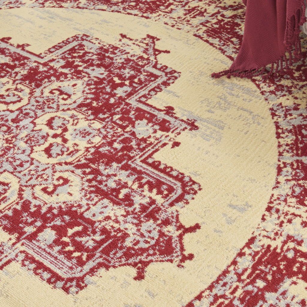 8 cream Round Damask Power Loom Area Rug