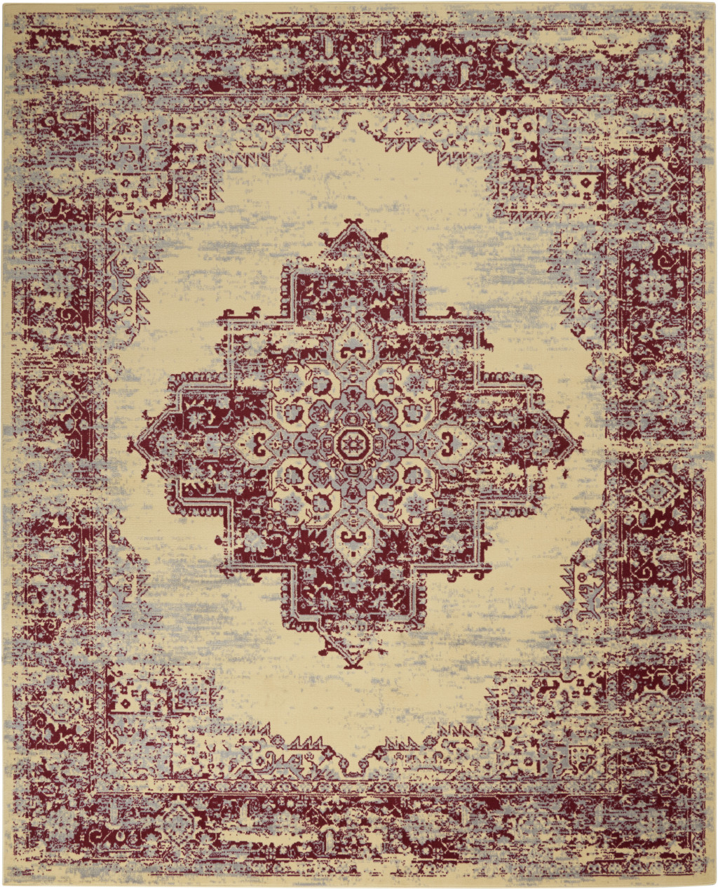 7" X 10" Cream Damask Power Loom Area Rug