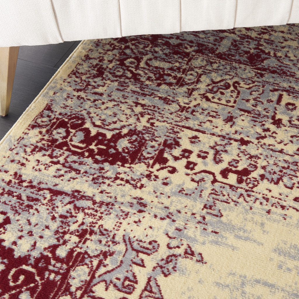 7" X 10" Cream Damask Power Loom Area Rug
