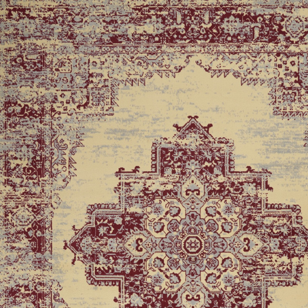 7" X 10" Cream Damask Power Loom Area Rug