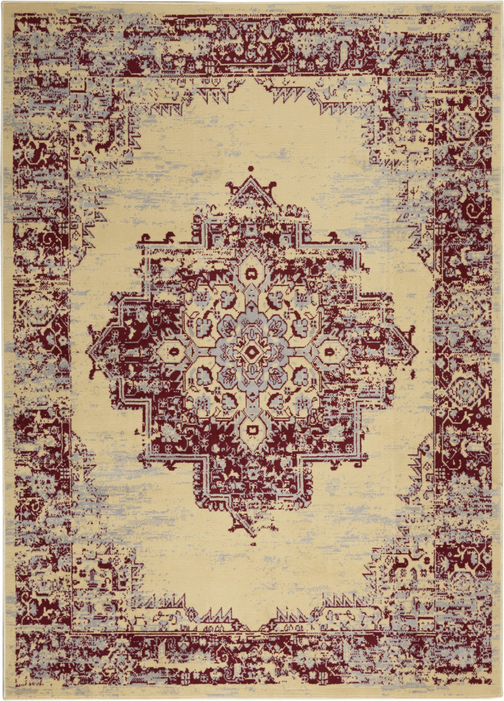 5" X 7" Cream Damask Power Loom Area Rug