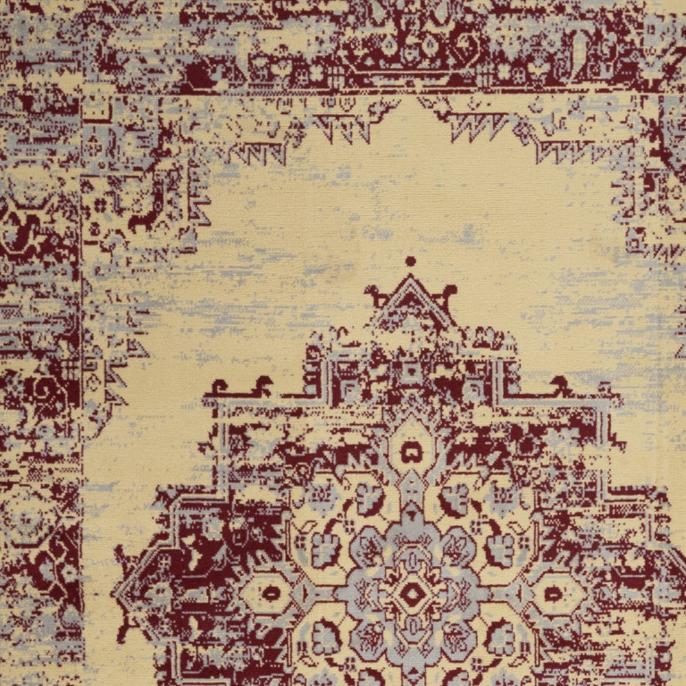 5" X 7" Cream Damask Power Loom Area Rug