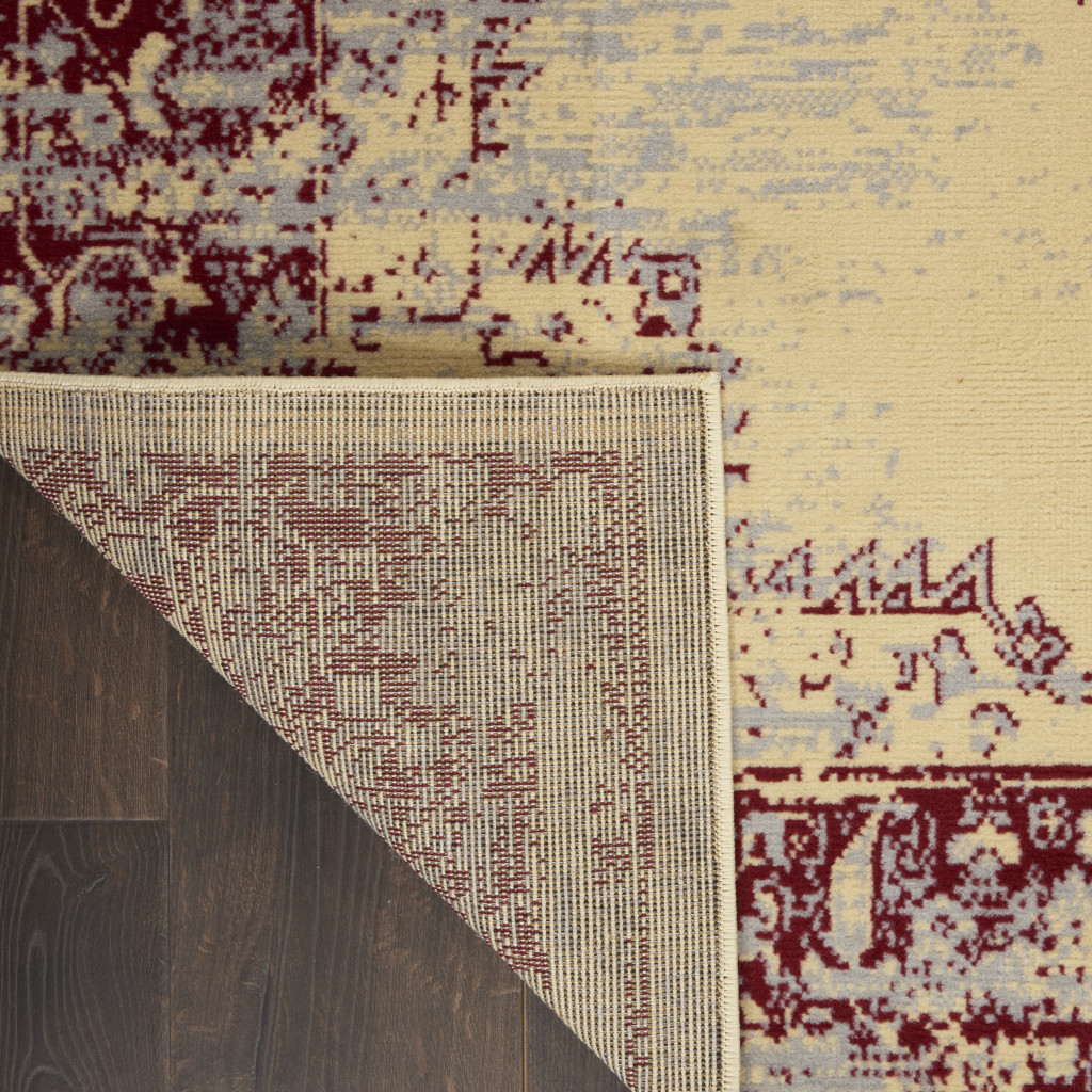 5" X 7" Cream Damask Power Loom Area Rug
