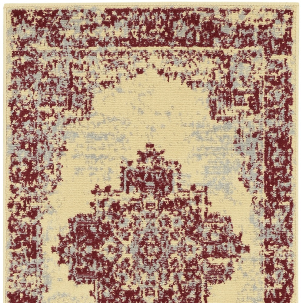 8" Cream Damask Power Loom Runner Rug