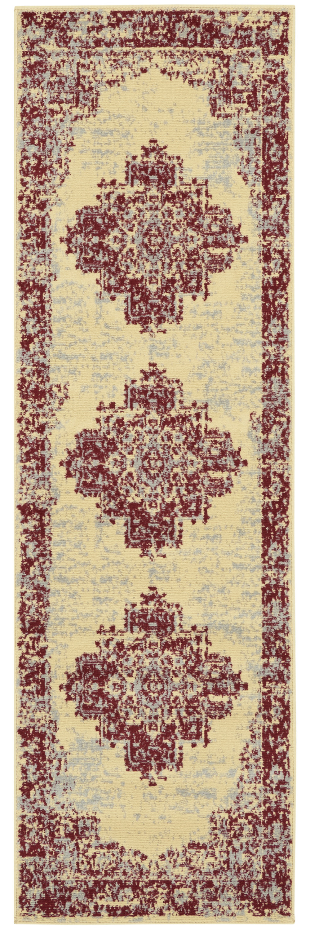 8" Cream Damask Power Loom Runner Rug
