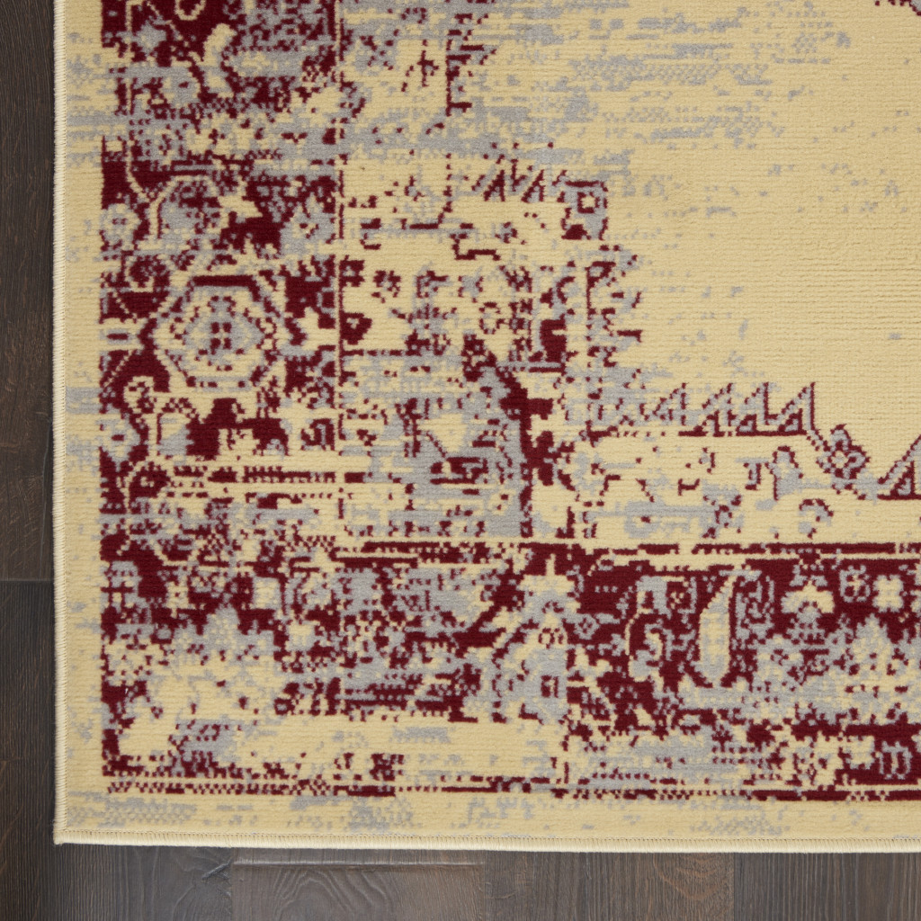 8 cream Damask Power Loom Runner Rug