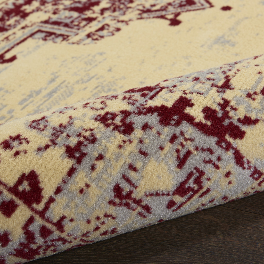 8" Cream Damask Power Loom Runner Rug