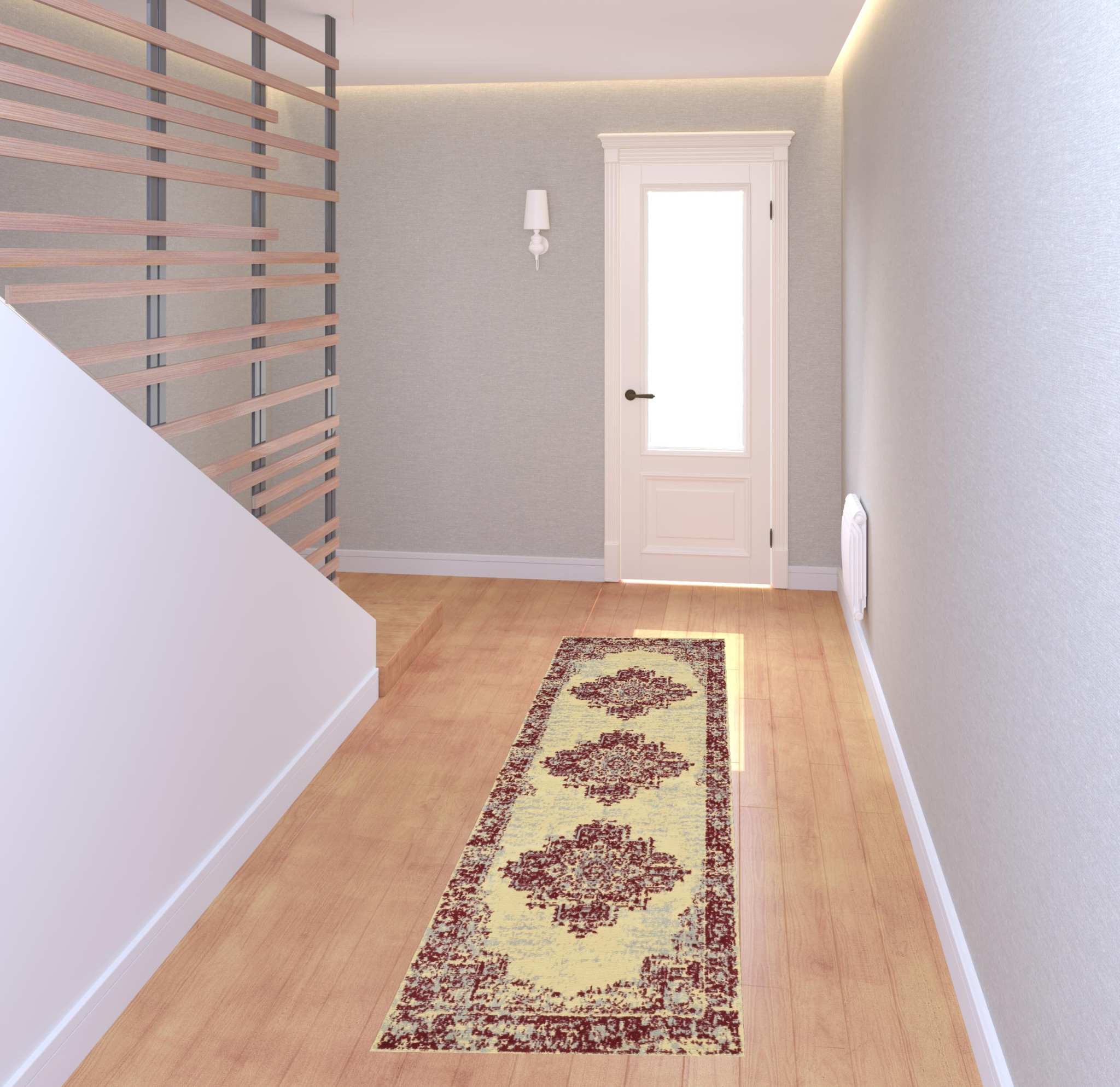 8 cream Damask Power Loom Runner Rug