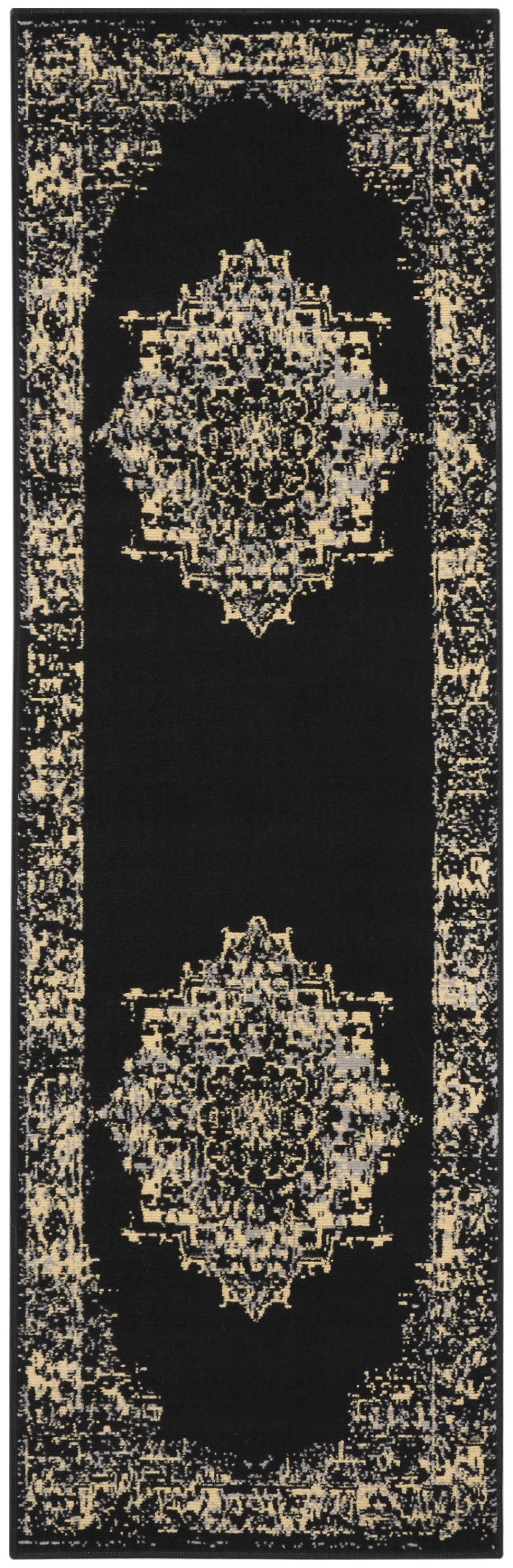 8" Cream Damask Power Loom Runner Rug