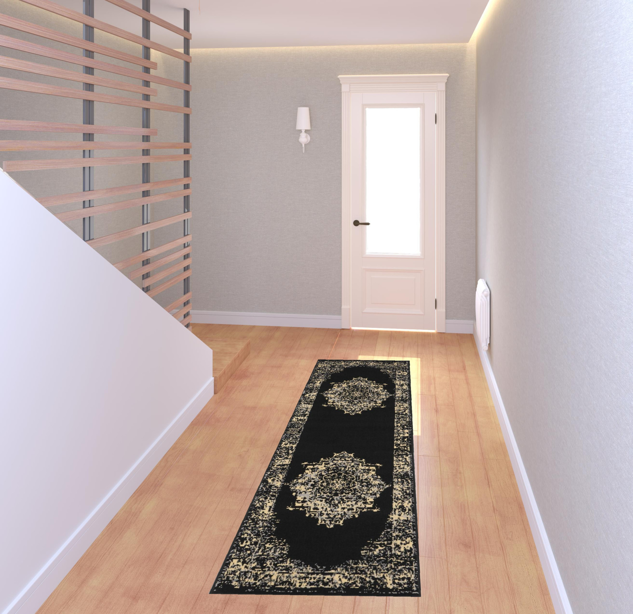 8" Cream Damask Power Loom Runner Rug