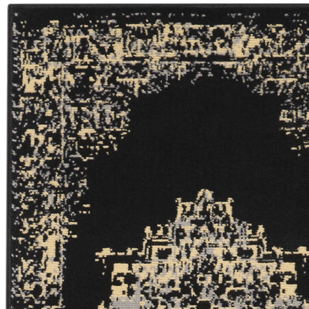 8" Cream Damask Power Loom Runner Rug