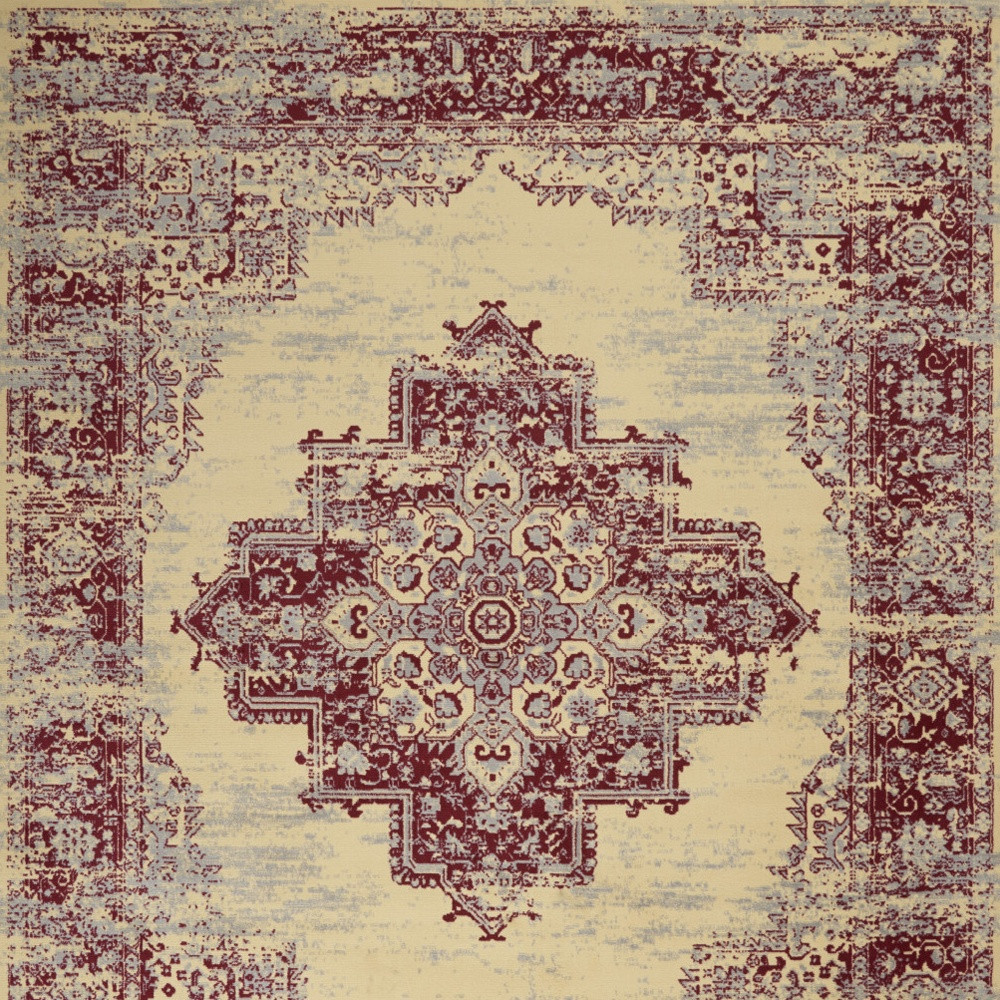 8" X 10" Cream Damask Power Loom Area Rug