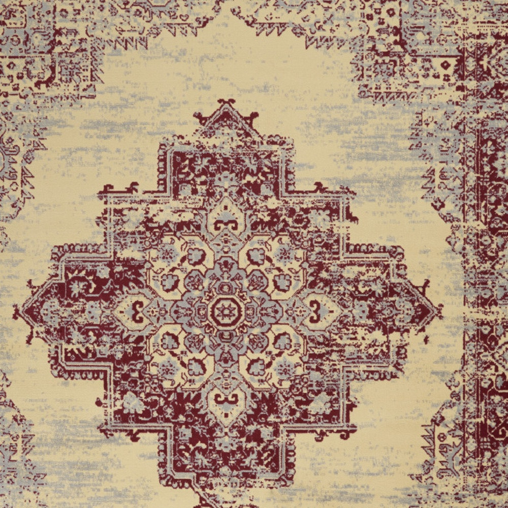 8" X 10" Cream Damask Power Loom Area Rug