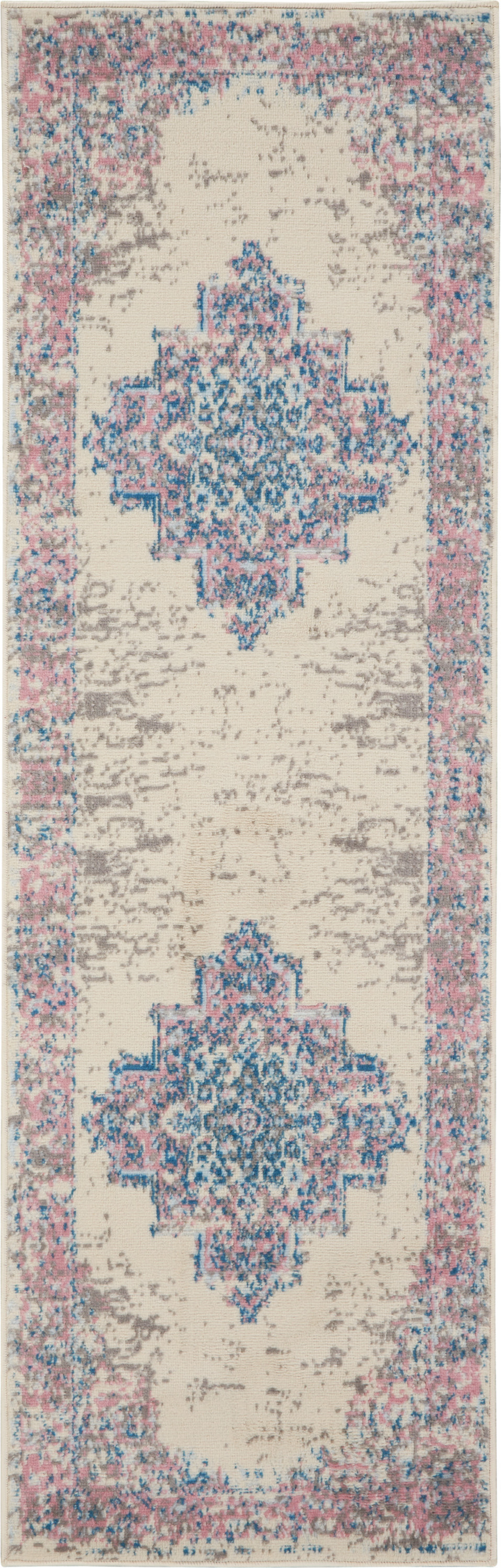 8" Pink Damask Power Loom Runner Rug