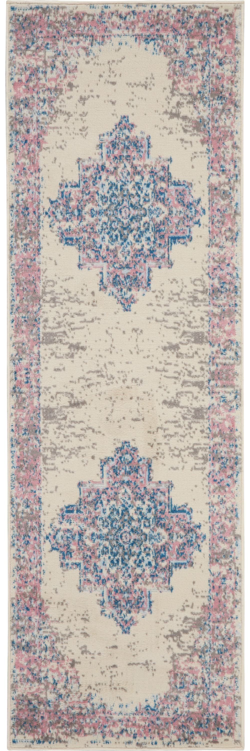 8" Pink Damask Power Loom Runner Rug