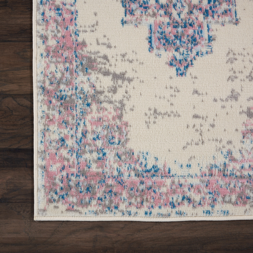 8" Pink Damask Power Loom Runner Rug
