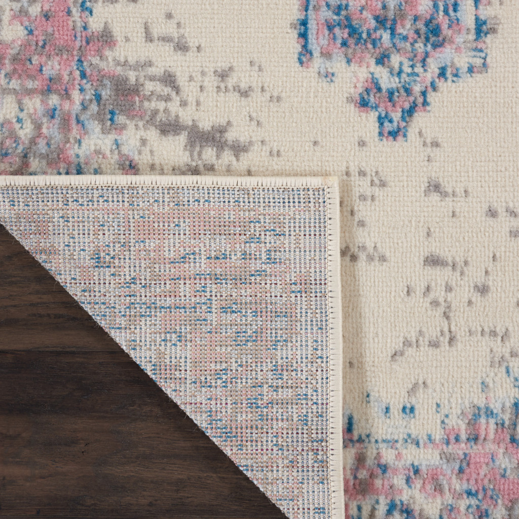 8" Pink Damask Power Loom Runner Rug