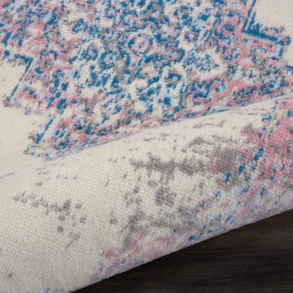 8" Pink Damask Power Loom Runner Rug