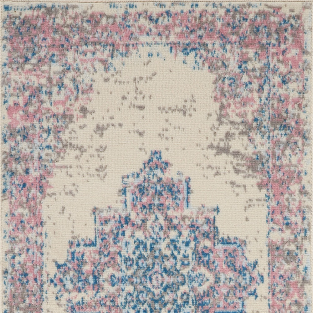 8" Pink Damask Power Loom Runner Rug