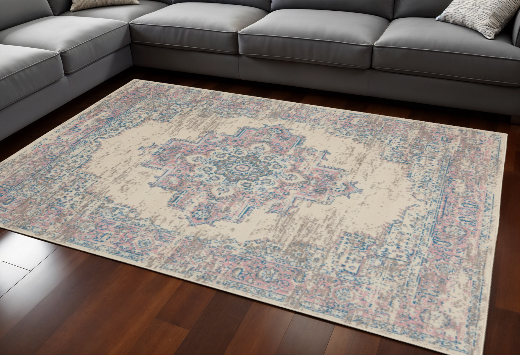 6' X 9' Pink and Ivory Medallion Power Loom Area Rug-522263-1