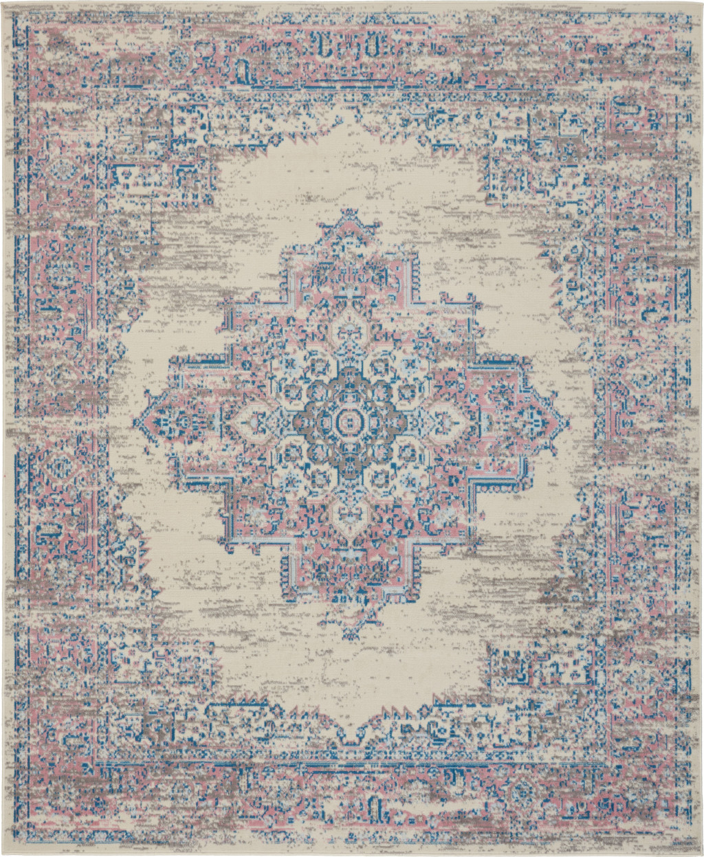8' X 10' Pink Damask Power Loom Area Rug-522266-1
