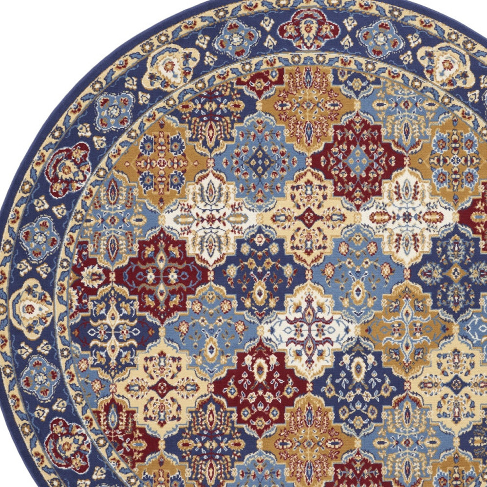 8" Red Round Damask Power Loom Area Rug