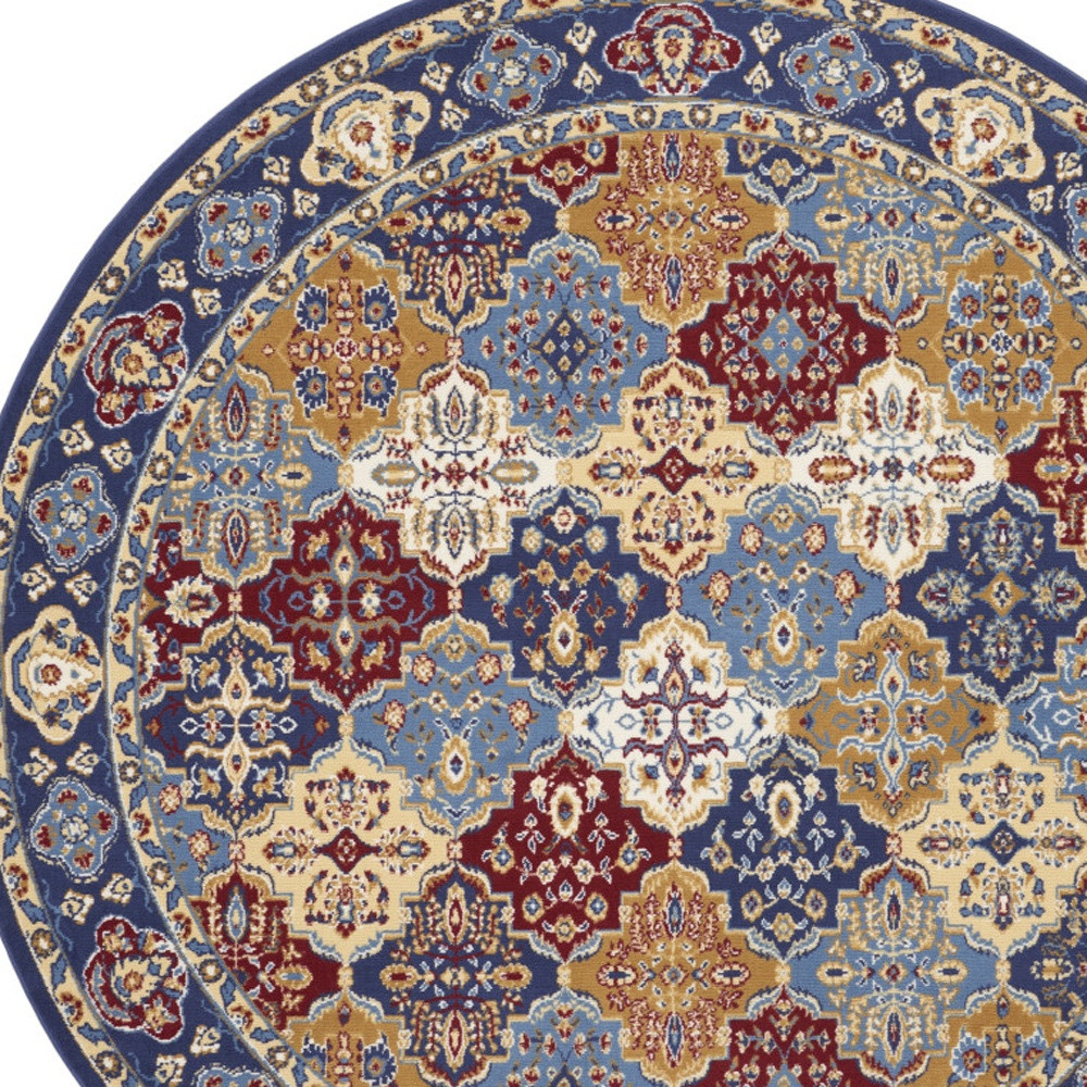 8" Red Round Damask Power Loom Area Rug