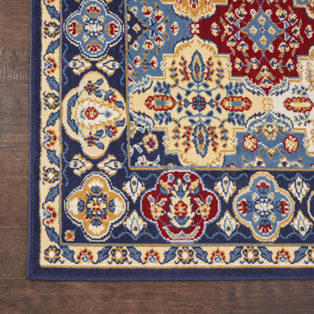 4" X 6" Blue Floral Power Loom Non Skid Area Rug