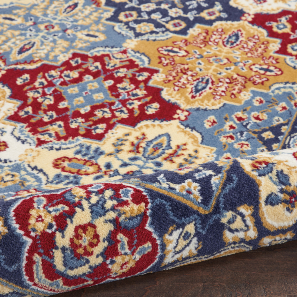 4" X 6" Blue Floral Power Loom Non Skid Area Rug